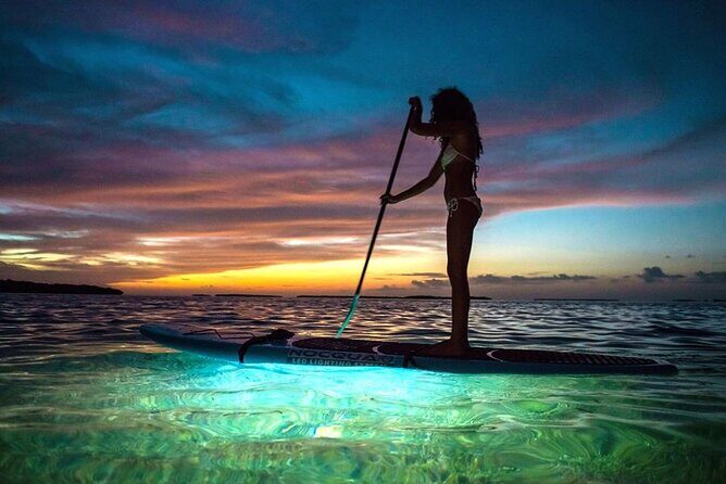 SUNSET GLOW Tour PaddleBoard - Entering Cartagena Bay with a Lighted Board
